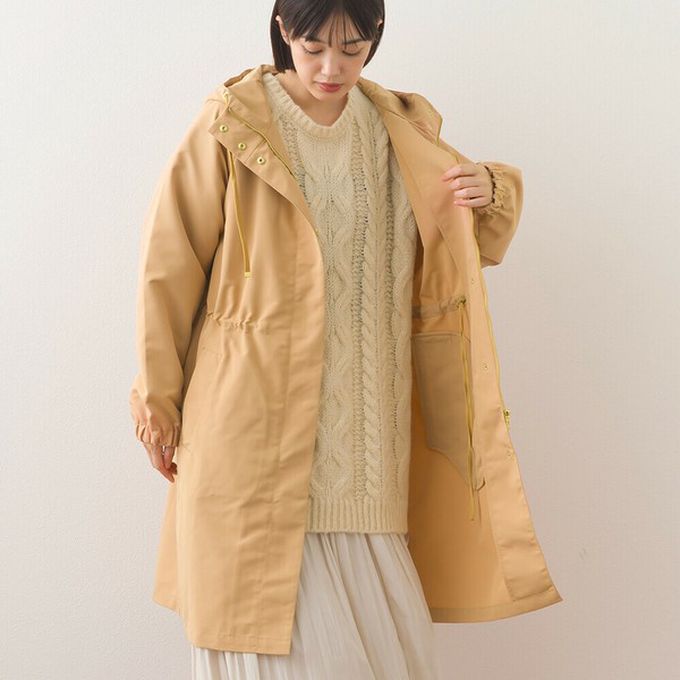 日本 OMNES - 潑水加工 派克連帽風衣長版外套-寶藍