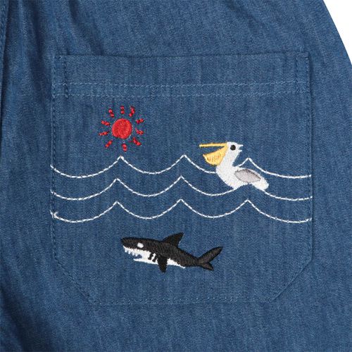 7分褲-口袋刺繡-深藍色