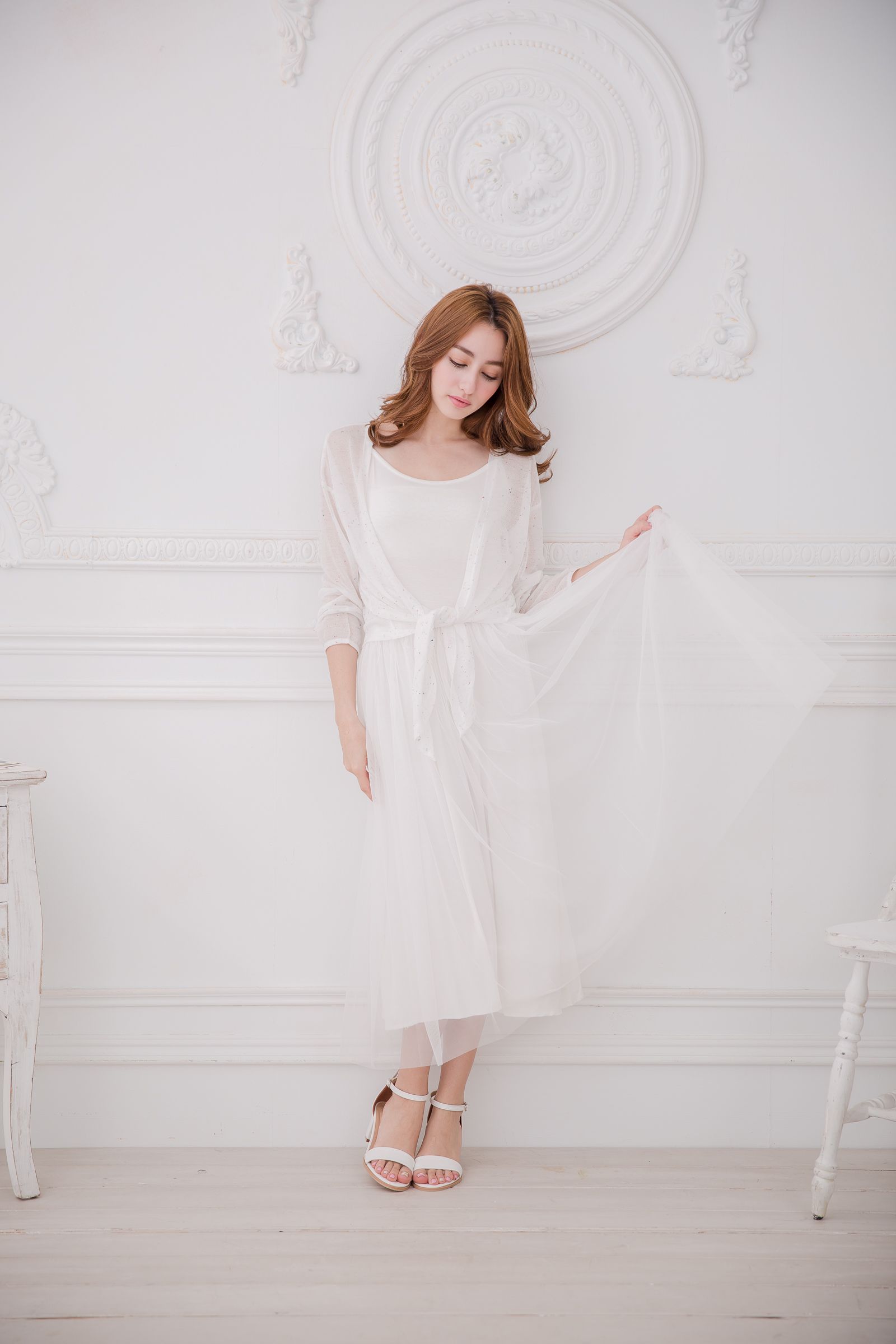 Peachy - 獨家訂製綿柔連身紗裙-細肩帶連身款-夢幻白 (F)