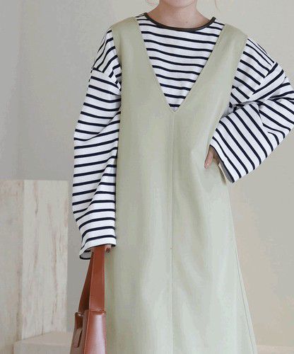 日本 Bou Jeloud - 百搭落肩長袖上衣-條紋-粉