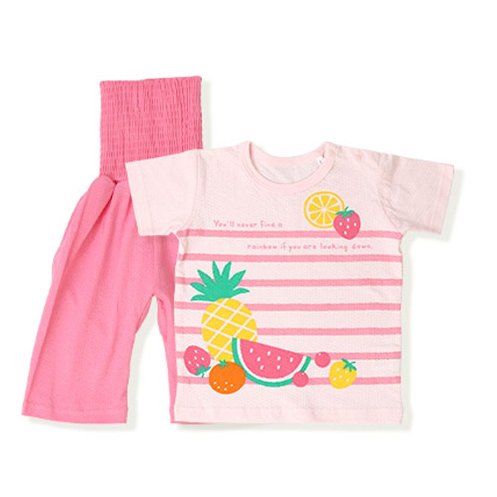 日本 ZOOLAND - 涼感 100%棉腹卷家居服(短袖)-熱帶水果-粉紅條紋