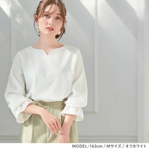 日本 BELLUNA - 四機能 花朵領糖果袖長袖上衣-黑