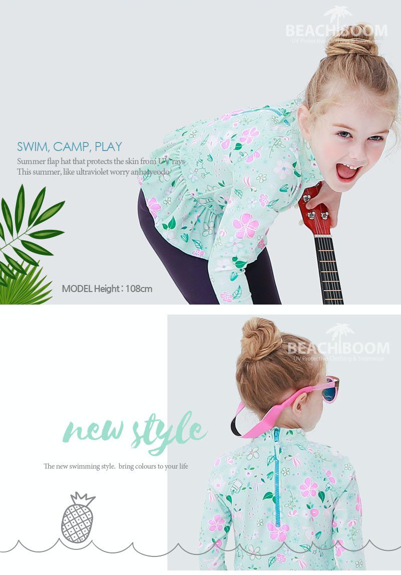 韓國 Beach Boom - UPF50+長袖泳裝/泳衣-香草花園