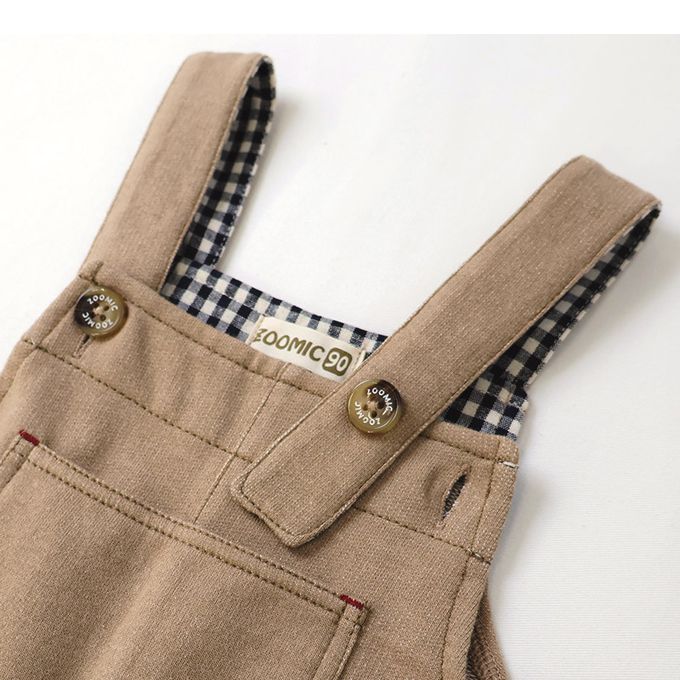 日本 ZOOLAND - 胸前大口袋舒適好穿吊帶褲-格紋內襯-海軍藍