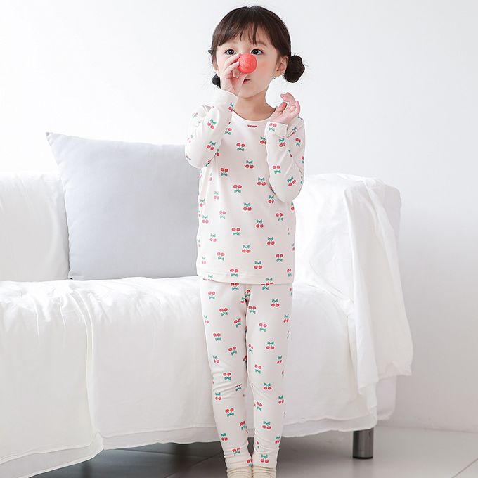 正韓 Cogibu - 極舒適無螢光劑幼兒/兒童 AERO WARM 有機發熱衣睡衣/家居服套裝組-紅櫻桃