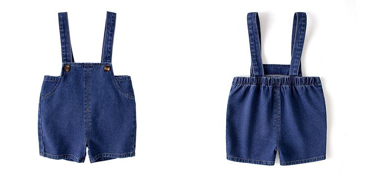 牛仔吊帶短褲-藍色