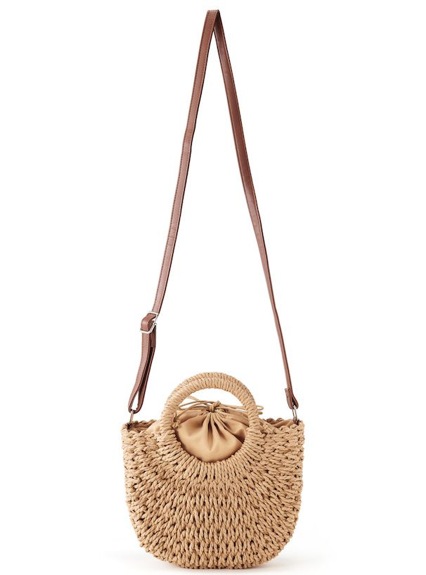 日本 GRL - 2WAY半月形草編手提包-米杏 (F)