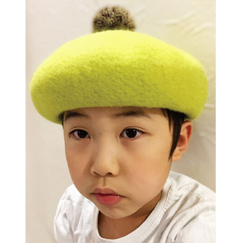 日本 jou jou lier - (兒童)毛球撞色毛呢貝蕾帽-開心果 (FREE)