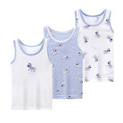 MAMDADKIDS - 竹節棉透氣無袖背心(三件組)-斑馬-白+淺藍