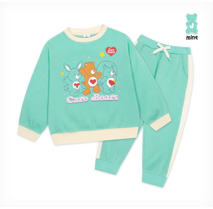 韓國 Jelispoon - (聯名款)熊熊好夥伴內刷毛長袖套裝-薄荷綠