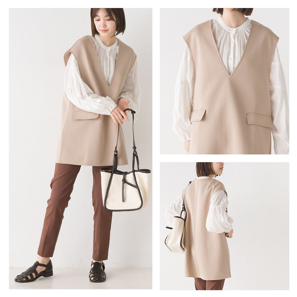 日本 OMNES - 百搭V領剪裁穿搭背心-簡約黑