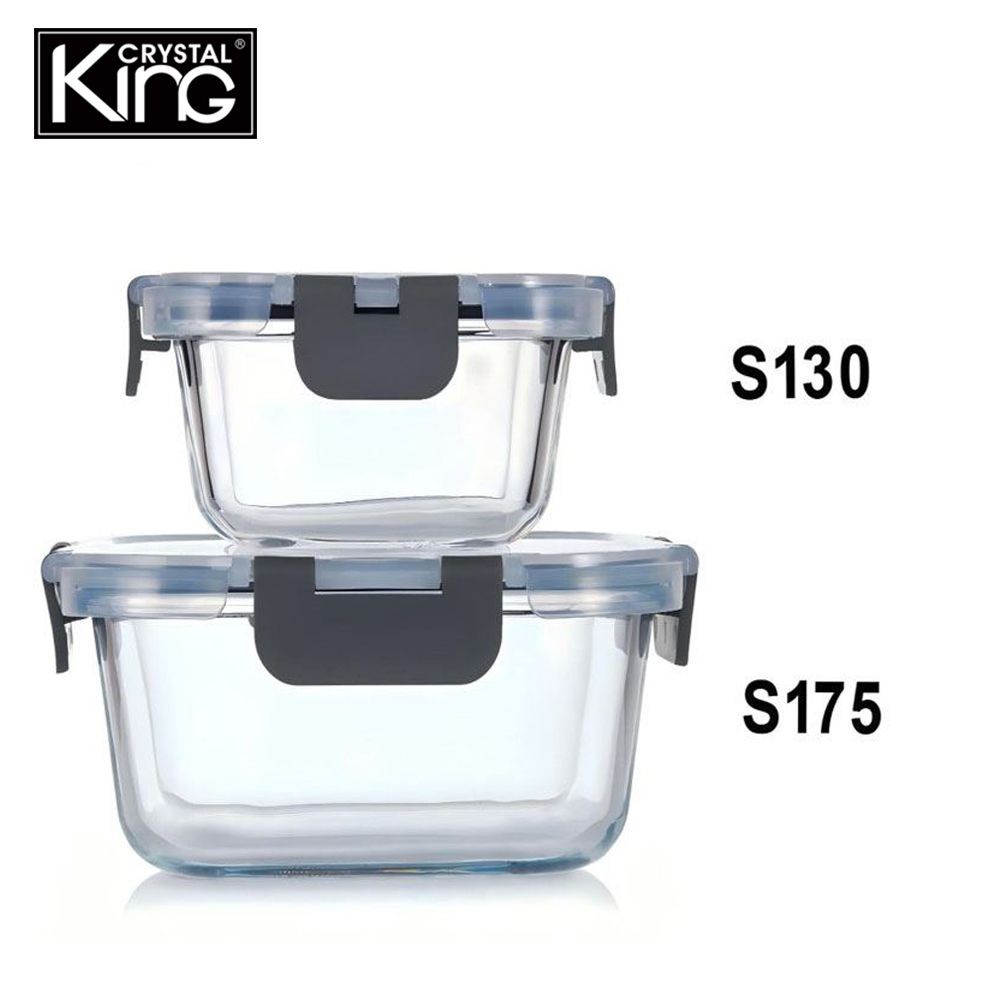 耐熱玻璃保鮮盒-正方形(1230ml*1+525ml*1)-S175 + S130