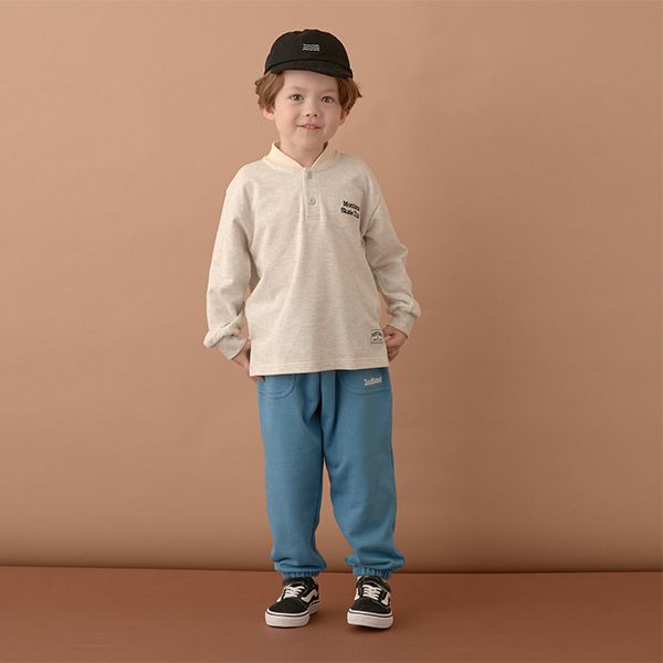 日本 b-ROOM - 運動風立領長袖Polo衫-深藍x棕