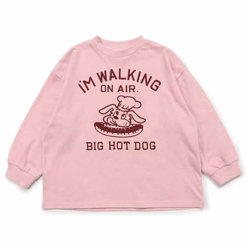 100%棉 美式印花長袖上衣-狗狗吃熱狗-粉紅