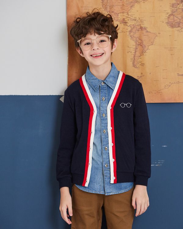 麗嬰房 Little moni - 學院風針織外套-深藍