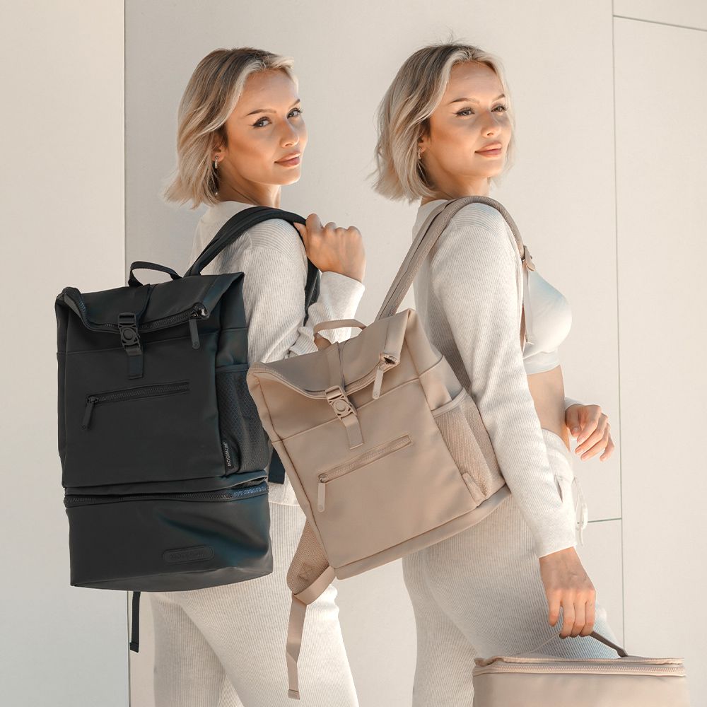 多功能防潑水時尚後背媽媽包-迷霧黑