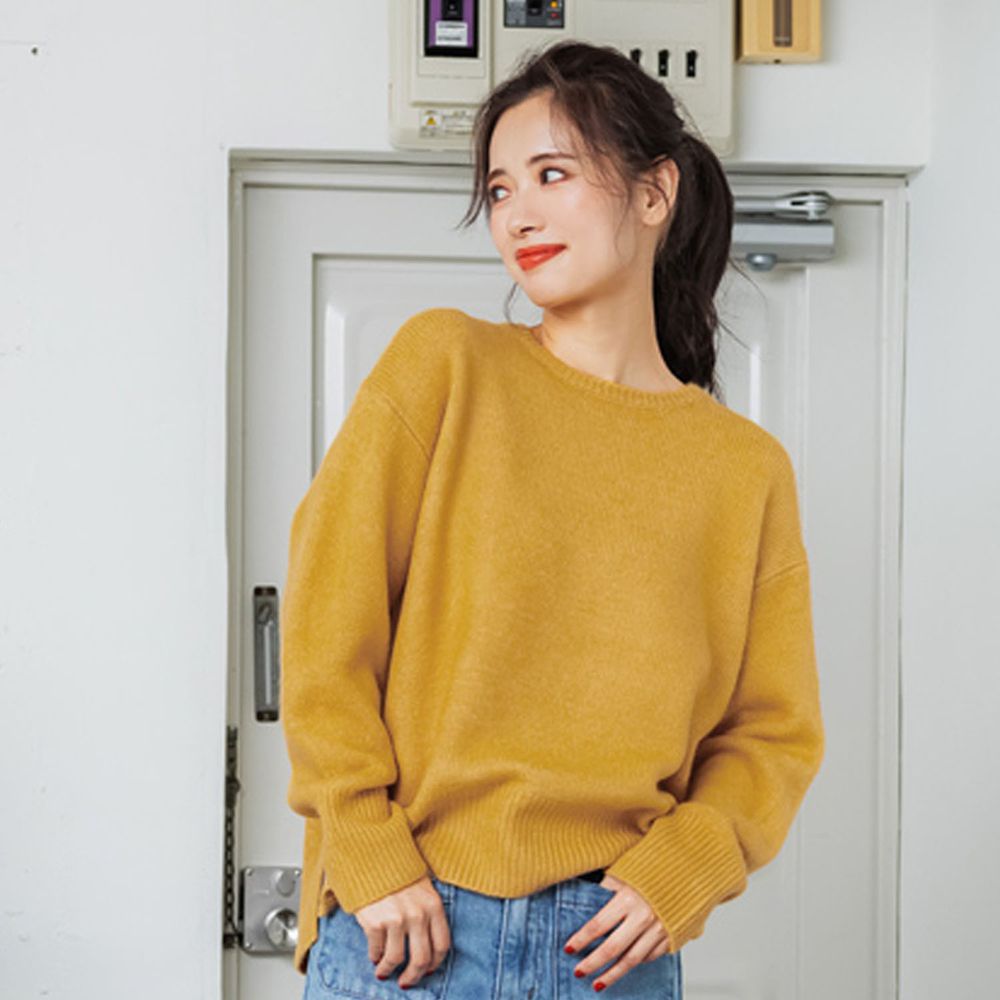 日本 COCA - 柔軟圓領顯瘦針織毛衣-黃
