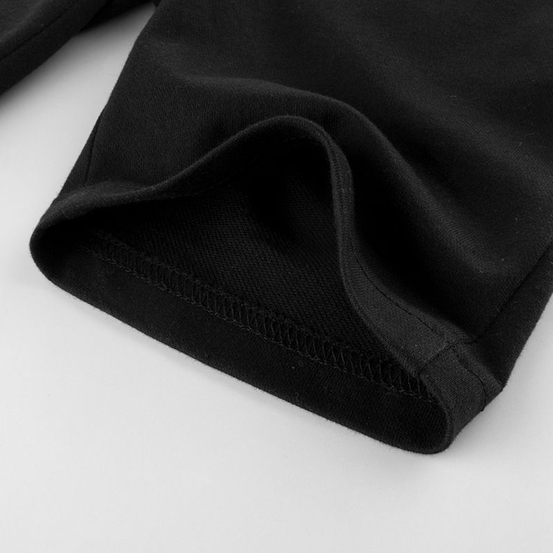 3D立體純棉腰鬆緊休閒五分褲-大眼隱身恐龍-黑色