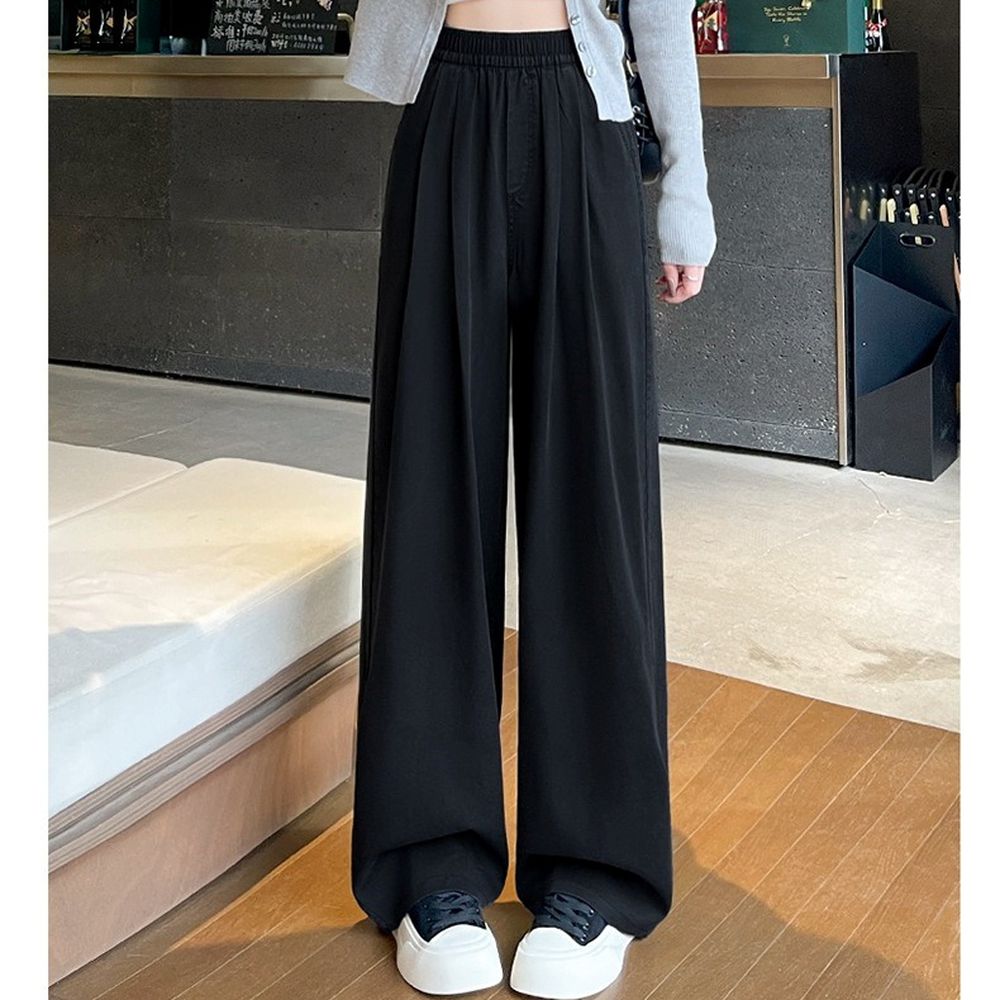 接觸涼感冰絲顯瘦直筒褲-黑