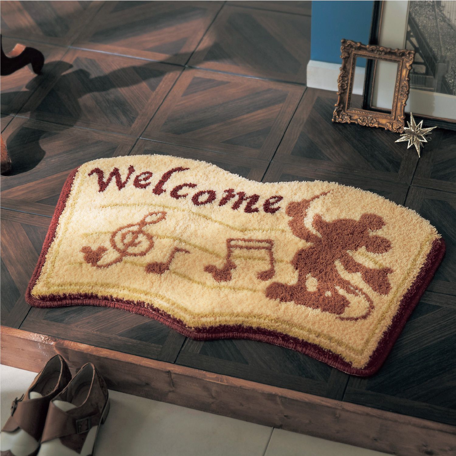 日本千趣會 - 迪士尼 日本製 腳踏墊(玄關/房門)-米奇樂譜-黃