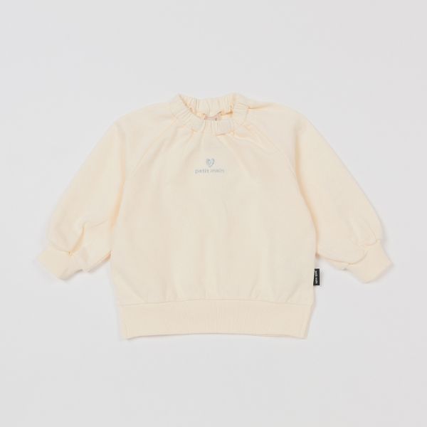 日本 petit main - 可愛女孩純棉長袖上衣-愛心-藍