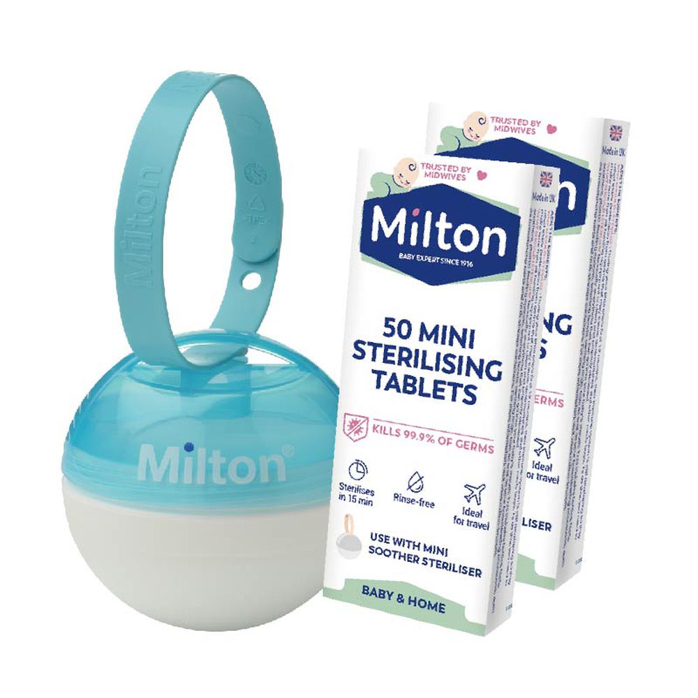 攜帶式奶嘴消毒球(冰河藍)+迷你消毒錠(50入/盒)*2