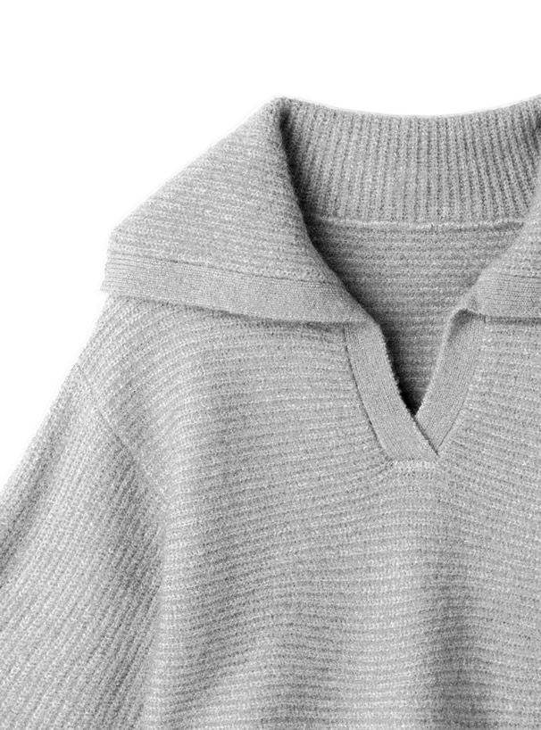 日本 GRL - 小V領畦編短版針織上衣-珊瑚粉 (F)