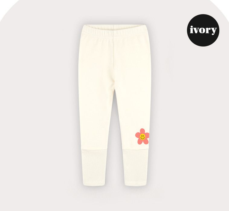 韓國 HEJMINI - (內刷毛)微笑花朵異材質拼接內搭褲-灰