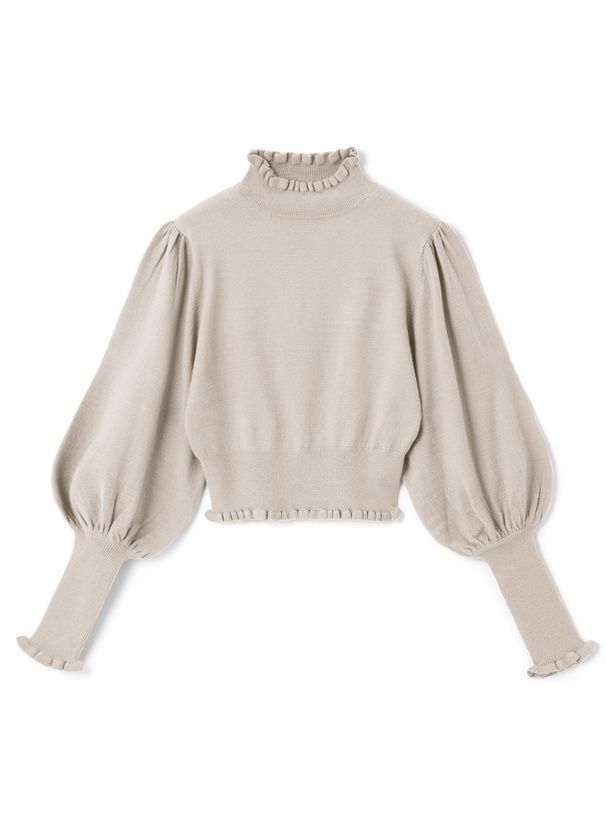 日本 GRL - 歐風立領澎澎袖針織上衣-象牙杏