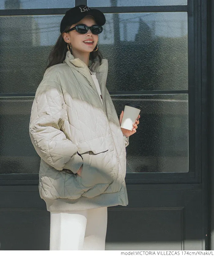 日本 COCA - 雙面穿絨毛絎縫立領鋪棉夾克-軍綠