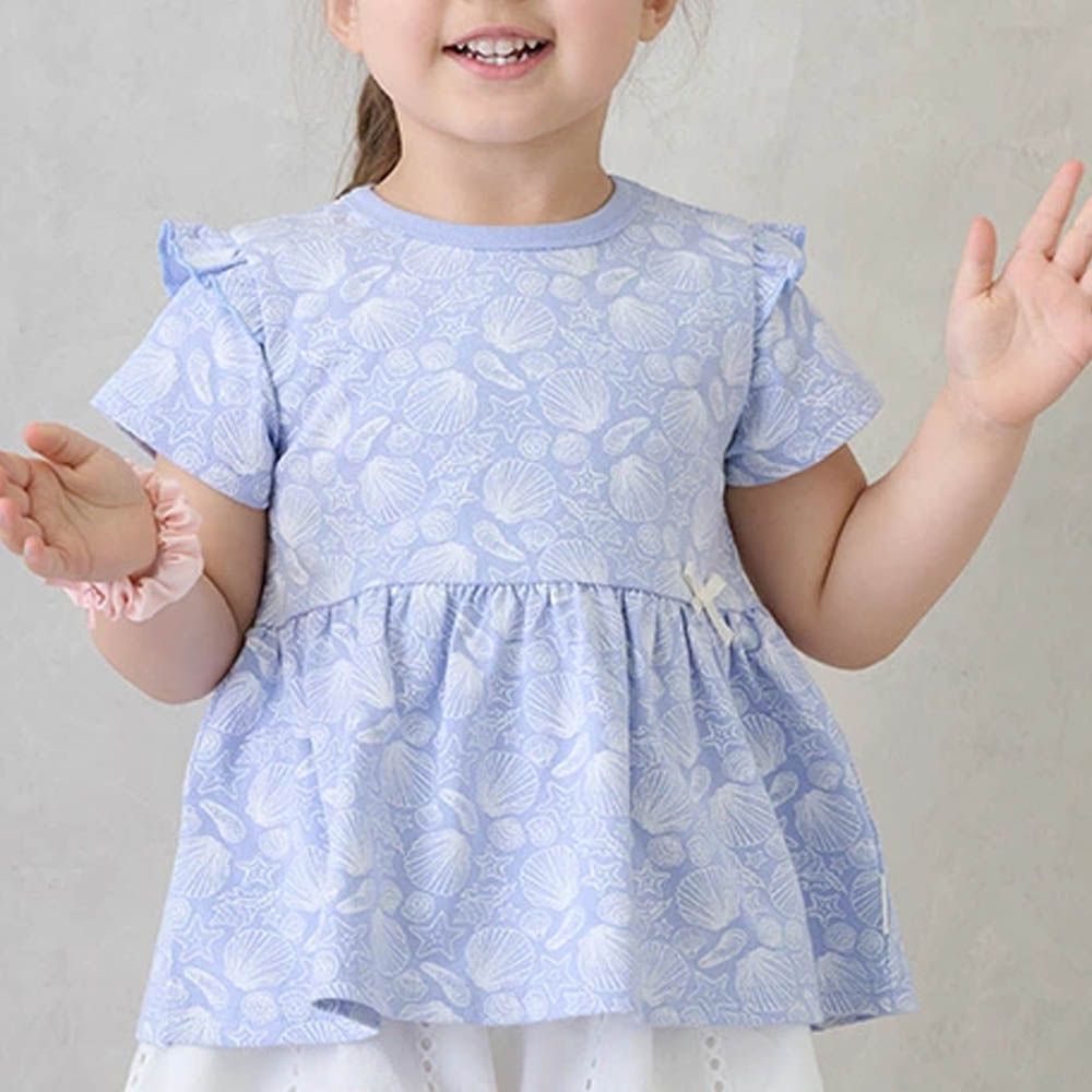 荷葉袖傘狀層次短袖上衣-貝殼-藍紫