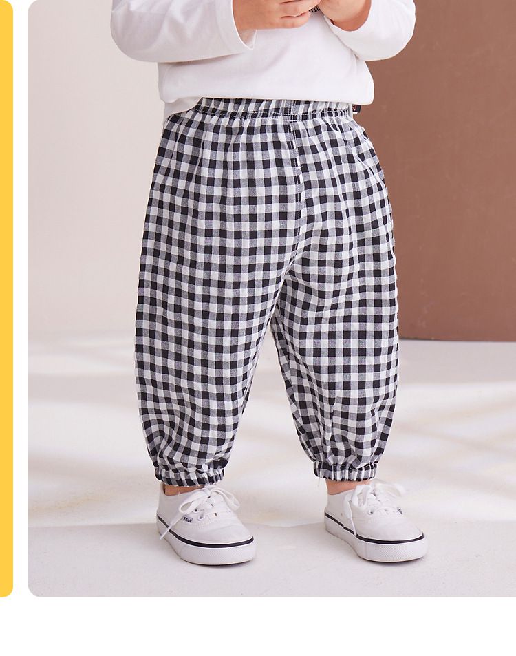 格紋束口長褲-黑+白