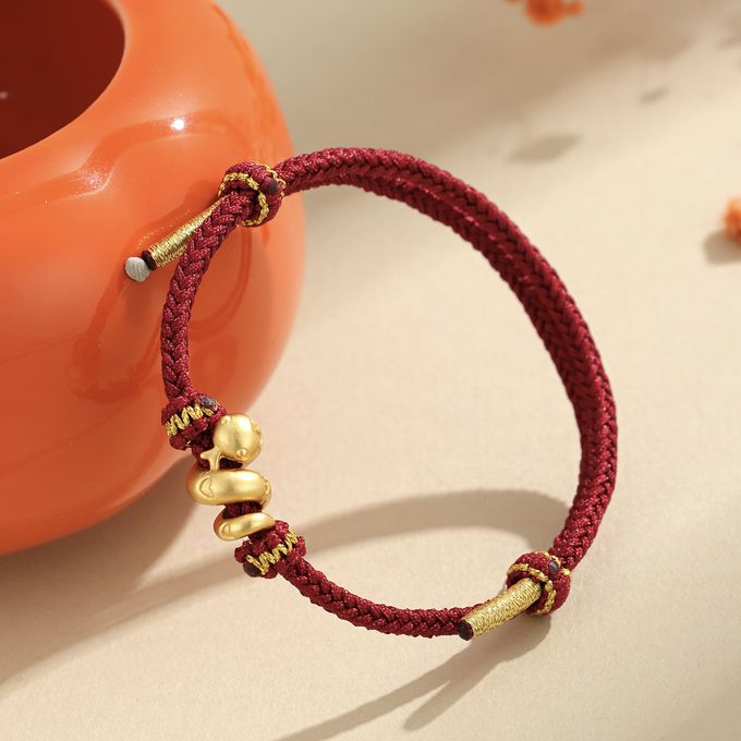 本命年愛心金蛇送福999銀好運編織手繩 新年過年開運生肖紅繩