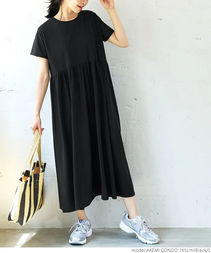 日本 COCA - 簡約百搭短袖收腰洋裝-白