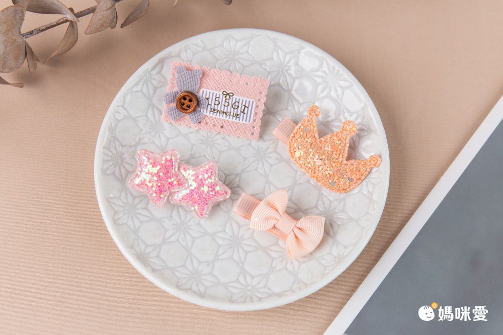 Q萌布藝兒童髮夾4入組-蘋果+蝴蝶結