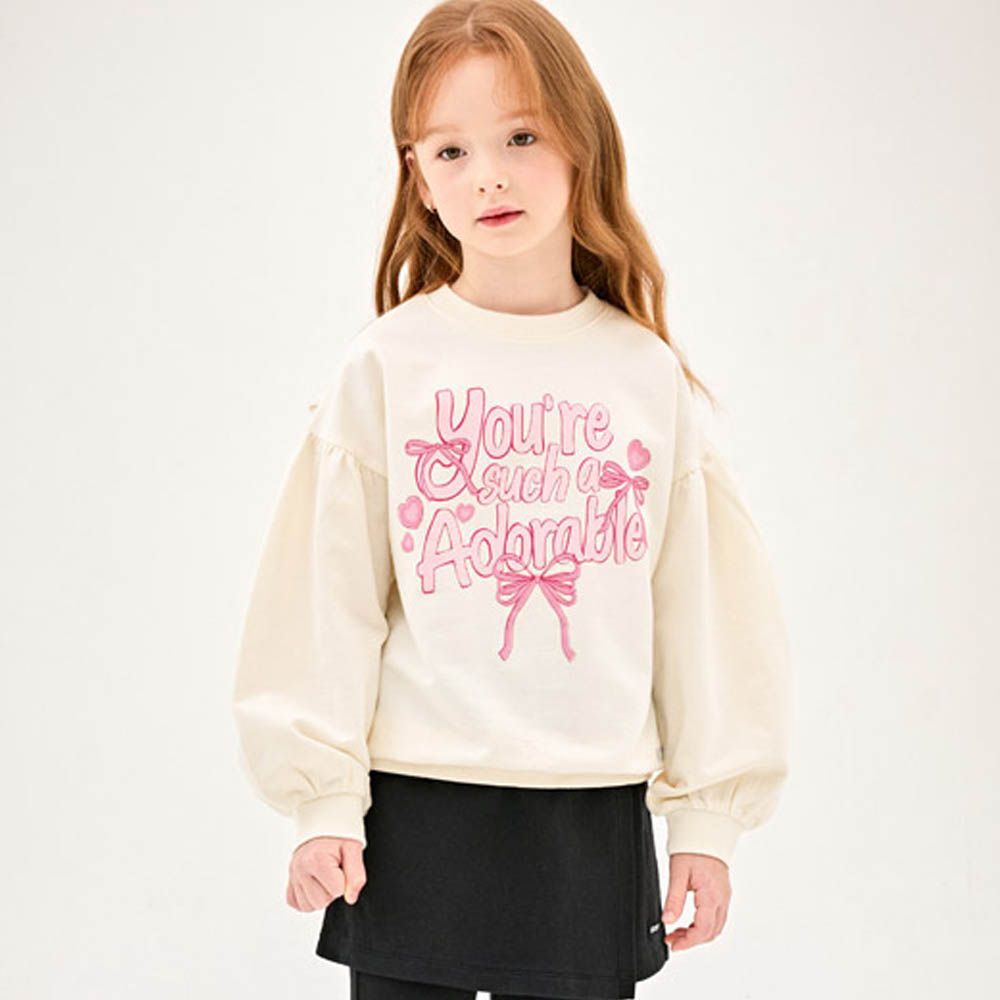 可愛甜心文字印長袖大學T-象牙白