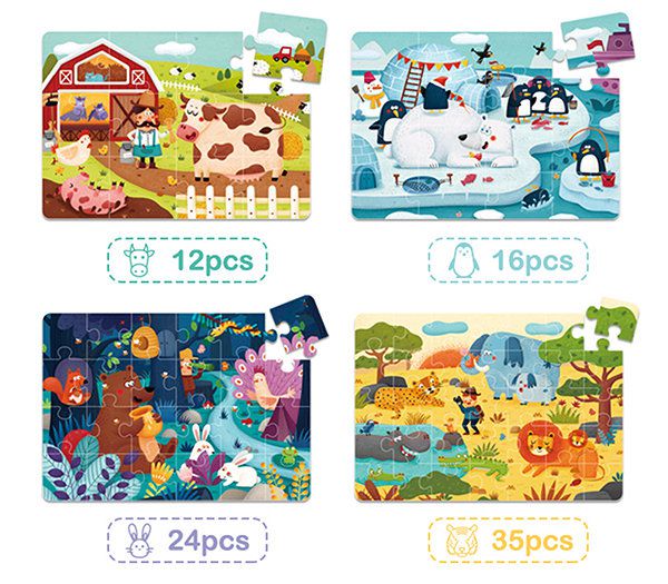 MiDeer - 四合一拼圖-動物-12片，16片，24片，35片拼圖