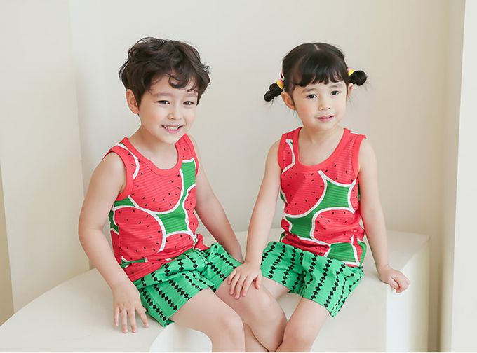 正韓 Puco - 超優質嬰幼兒/兒童無袖100% 有機棉家居服/睡衣-冰涼西瓜