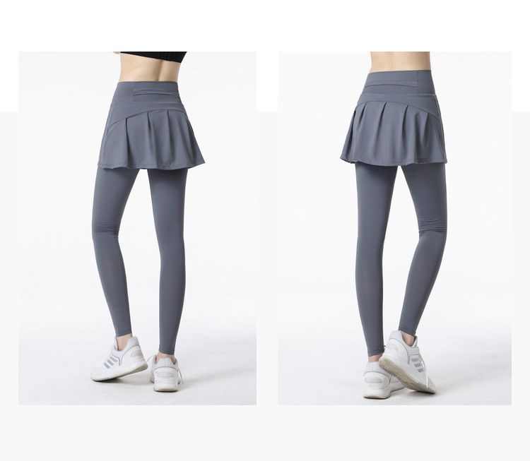 大碼假兩件防走光瑜珈褲裙-灰色