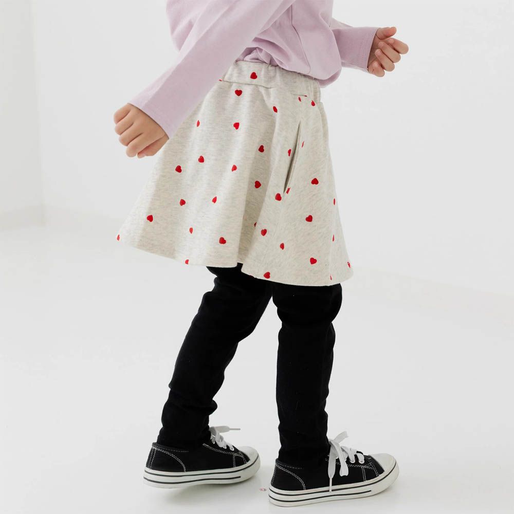 舒適彈性印花褲裙-小愛心-燕麥