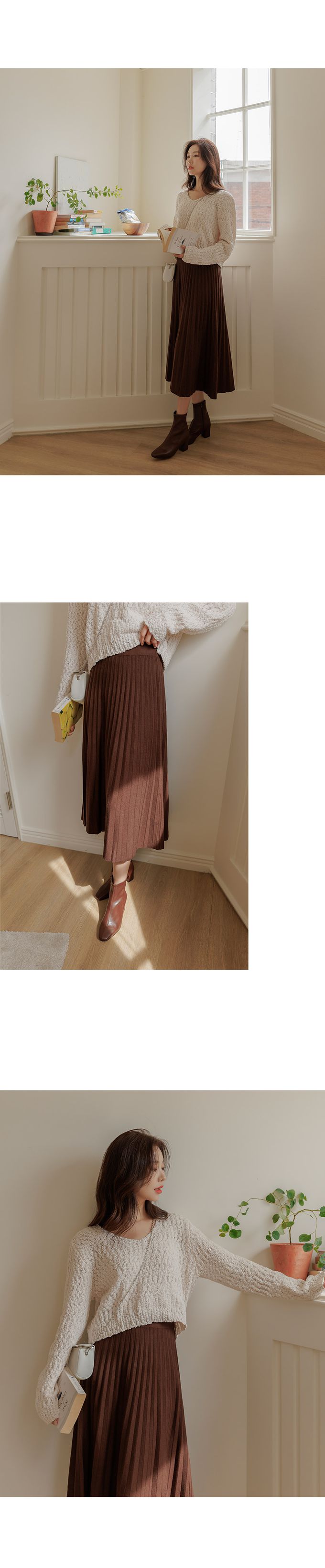 韓國 Urbantheroom - 優雅迷人百褶針織裙-象牙色 (Free)