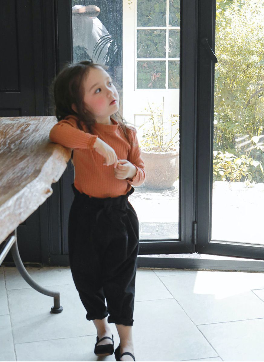 韓國 Puellaflo - 蕾絲袖口針織羅紋上衣-暗橘