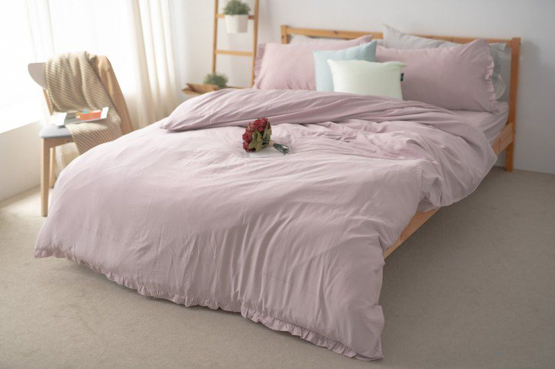 飛航模飾 - 有機纖維針織天絲 荷葉款式床包被套組-淺草綠(雙人床包被套四件組) (雙人5*6.2尺)