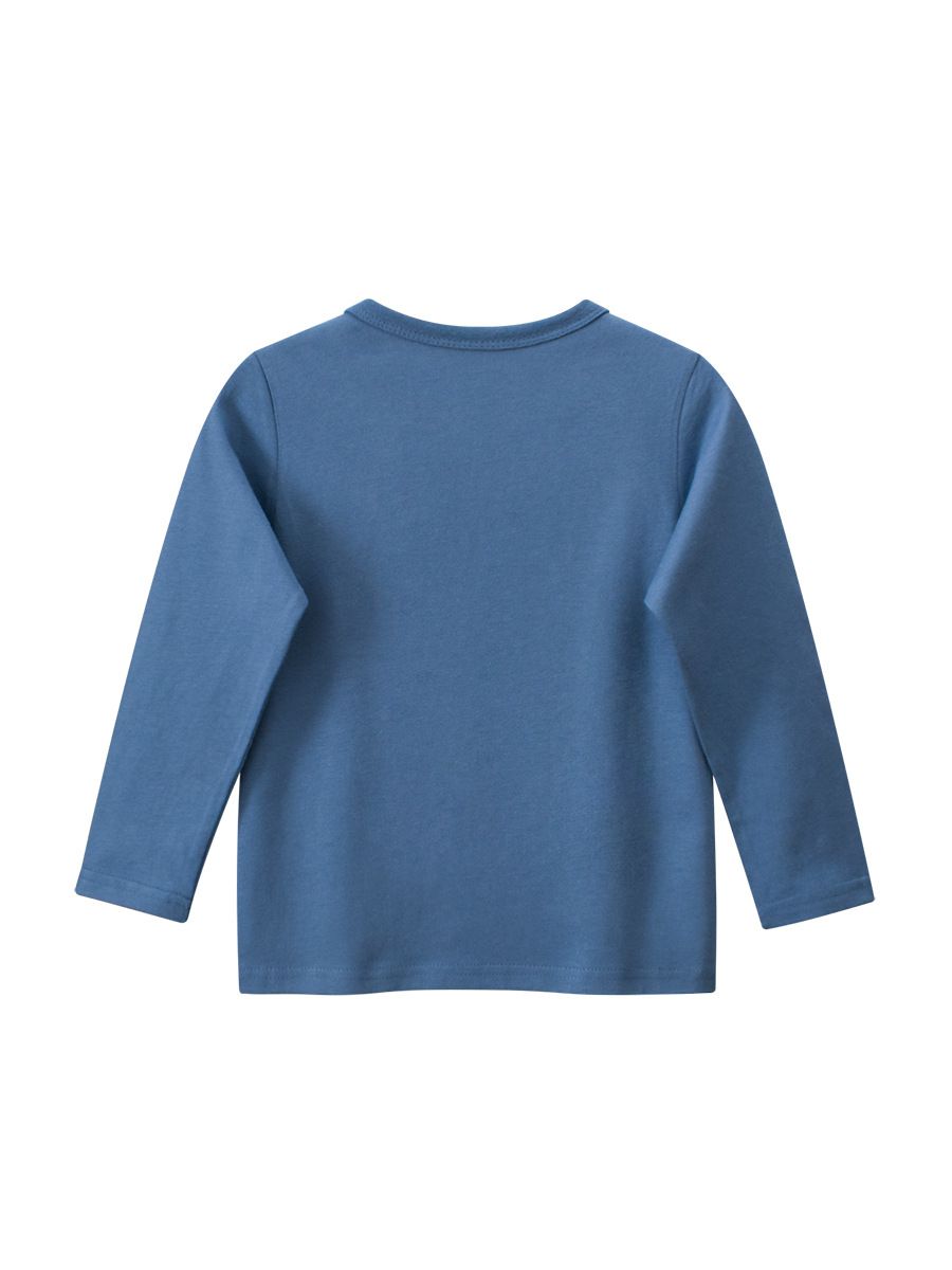 純棉圓領薄長袖上衣-嘻哈籃球恐龍-藍色