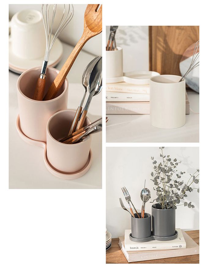 韓國 SSUEIM - Mariebel系列莫蘭迪餐具收納筒3件組 (粉色)