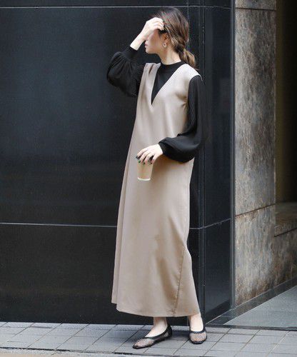 日本 Bou Jeloud - 異材質拼接百摺長袖上衣-萊姆黃