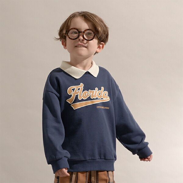 日本 b-ROOM - 氣質學院logo有領大學T-海軍藍