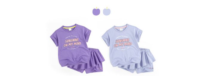 韓國 AndiApple - SUNSHINE字印層次褲裙套裝-淡藍紫