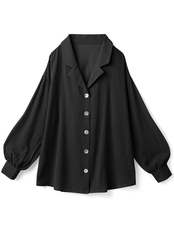 日本 GRL - 100%棉 翻領落肩透氣薄長袖襯衫-深海藍 (F)