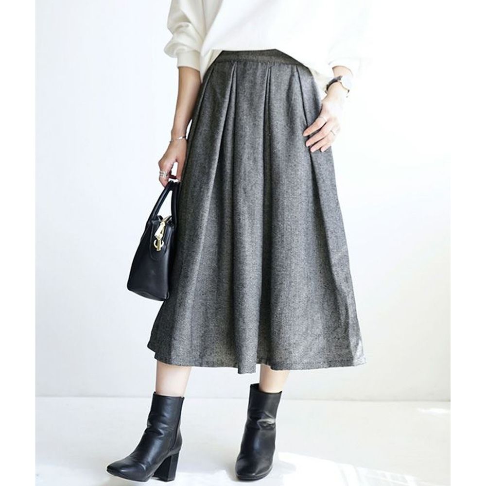 日本 zootie - 20%羊毛混紡多層次打褶長裙-黑白線條